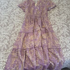 Umgee Lavender and Cream Printed Tiered Dress